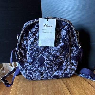 Vera Bradley Disney Mickey & Minnie Floral Quilted Mini Backpack Blue/White Zip