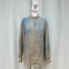 Manuel Ritz gray with blue accents button down blouse