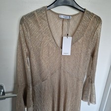 Silver And Gold Metallic Sheer Mango Party Dress Size 8 Floaty 3/4 Sleeves