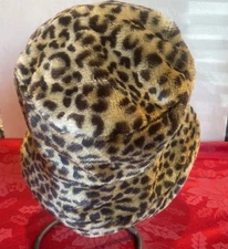 Vintage Womens Bucket Hat Leopard Faux Fur One Size Fluffy Animal Print YTC