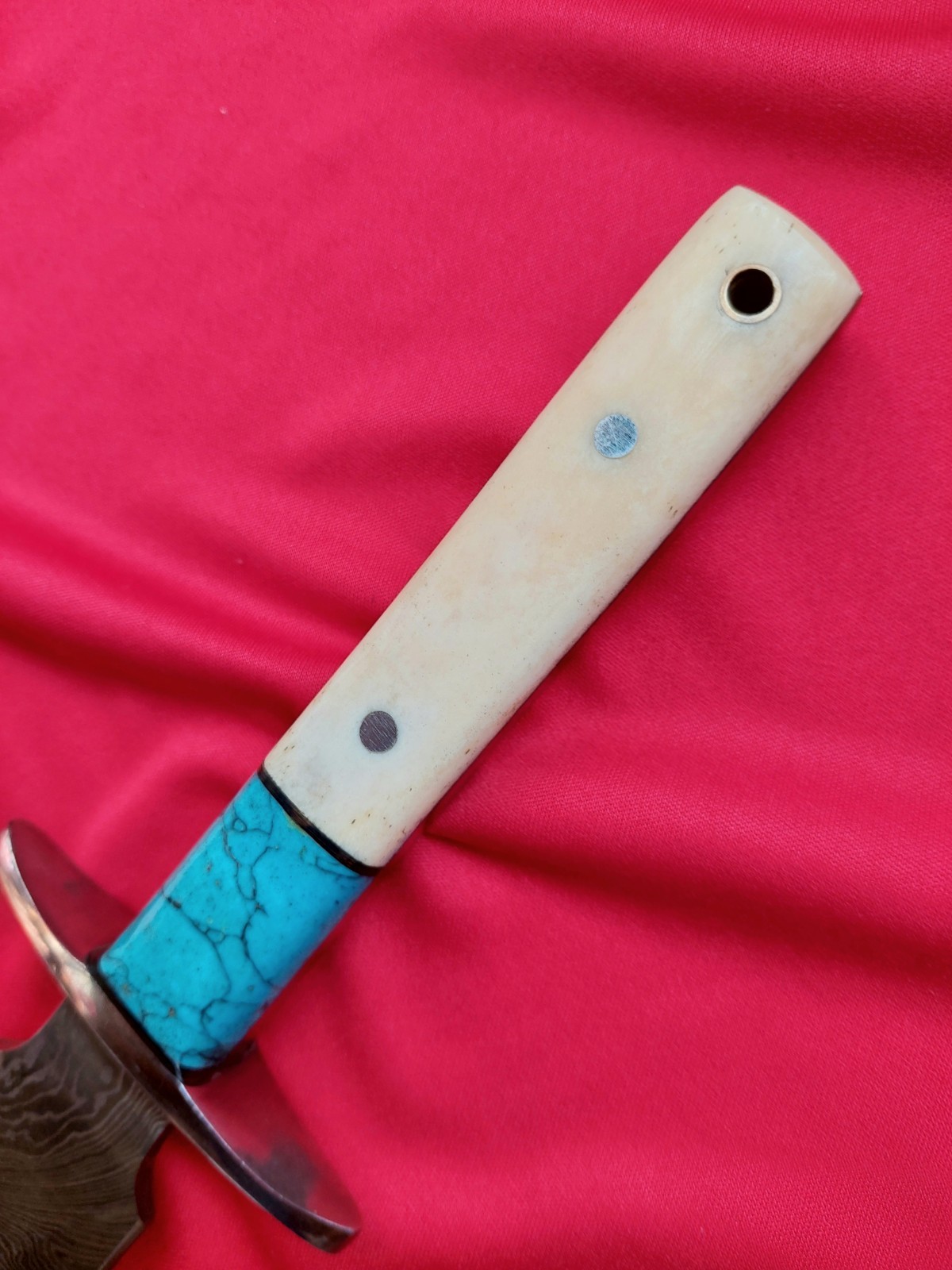 11.5" CFK Hefty Damascus Steel  Dagger w/ Bone & Stone Grip and Leather Sheath