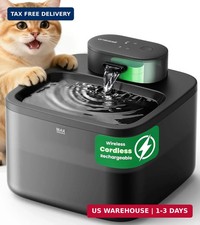Wireless Cat Water Fountain Stainless Steel - 2.2L/74Oz Cordless Pet Water Quiet