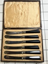 Vintage EPNS Butter Knife Set With Black Faceted Handles, In Presentation Case