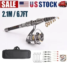 2.1M Carbon Fiber Telescopic Fishing Rod Pole Reel Kit Sea Saltwater Freshwater