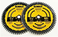 2 DEWALT 7-1/4 CARBIDE TIPPED CIRCULAR SAW FINISH BLADES 60T 60 TOOTH DWA171460