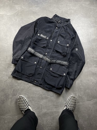 Belstaff, Belstaff Vintage Biker Belted Nylon Reflective Blue Jacket Size XL Made in Italy
