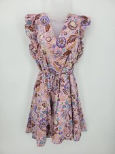 Ann Taylor Dress Womens Small Pink Floral Bell Sleeve Feminine Belted Summer