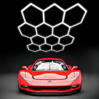 Hexagon LED Garage Light, 12 Grid System 6500K Car Detailing Shop Light for W...