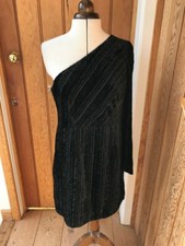 next velour velvet one shoulder striated evening dress 10 14 18 black silver new