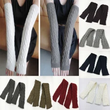 Women Long Half Finger Gloves Arm Sleeve Warm Knitted Fingerless Mittens Winter
