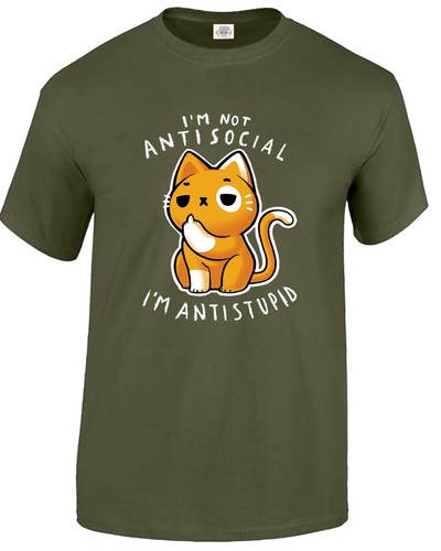 Camiseta I'm Not Antisocial I'm Antistupid Para Hombre Divertida Sarcástica Linda Gato Camiseta Top - Imagen 6 de 13