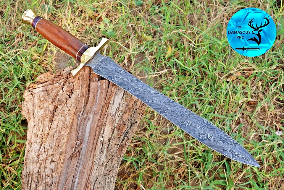 Espada Daga Damasco - Hoja de Acero Damasco Forjada a Mano con Funda de Cuero 1662 Foto 2 de 4