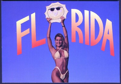 Moderne Postkarte: Bikini-Schönheit genießt die Sonne Floridas. Kostenloser Versand UK