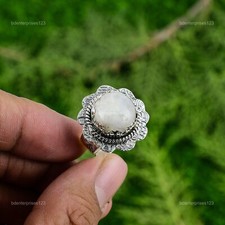 Natural Rainbow Moonstone 925 Silver Stackable Adjustable Ring For Girls