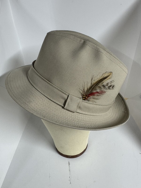 Stetson Hat Mallory Hat Size Medium Fedora Beige 7 - 7 1/8 With Feather Vintage