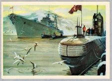 A.Babanovsky 1973 Russian postcard DIESEL-POWERED SUBMARINE AT NAVAL BASE