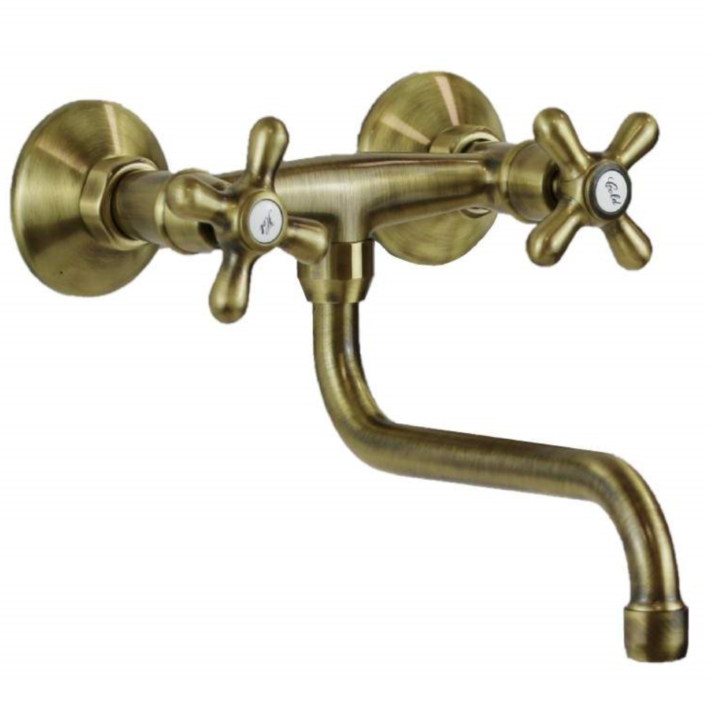 Schläfer | Rubinetto Cucina a Muro Stile Antico Bronzo Canna Alta a S