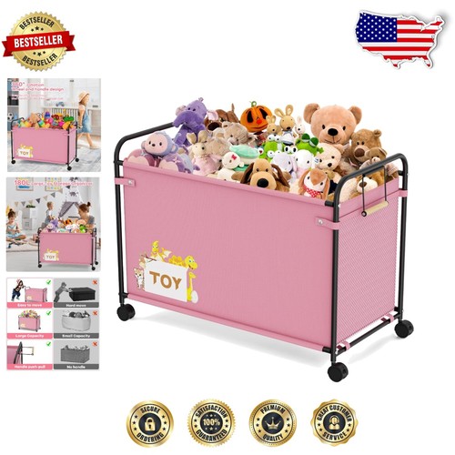 Versatile Pink Toy Storage Chest with 360° Wheels - A Stylish Choice for Kids