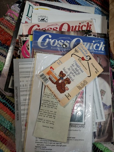 Craft Bin Lot Cross Stitch Crochet Thread Floss Cloth Patterns Booklets - Picture 2 of 5