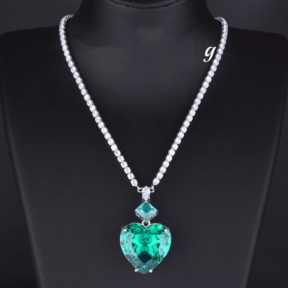 Conjunto de 3 piezas de collar anillo colgante con gemas de citrino verde con dije de corazón grande para mujer Foto 2 de 4