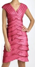 Adrianna Papell Size 6  Shutter Pleated Tiered Pink Cocktail Evening Party Dress
