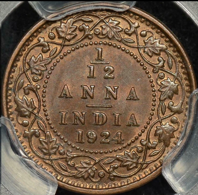 :1924(c) INDIA BRITISH 1/12 ANNA PCGS MS-65-BN BROWN LOW POP R-9 HIGH-GRADES - Image 2 of 2
