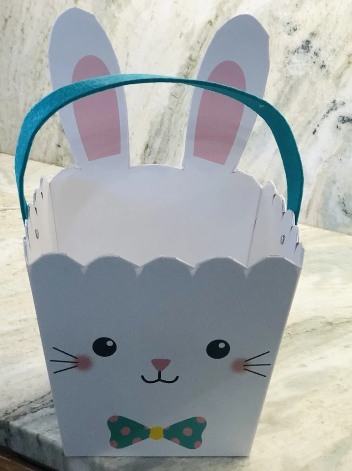 Cesta/caja de cartón blanco Pascua con tema animal conejo 8 pulgadas de alto 3+ Foto 4 de 4