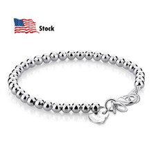 Handmade 925 Sterling Silver 4mm-6mm Bead Ball Chain Bracelet All Size for Women