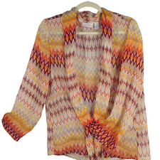 Chico's Womens Jacket Open Front Cover Up Orange Boho Tribal Geometric Size 2