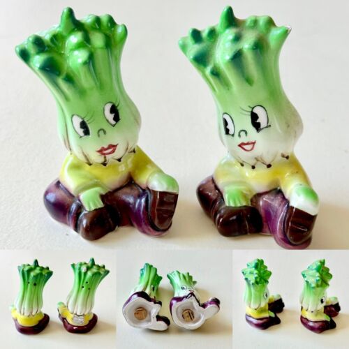 Pair Of Vtg Ucagco Made In Japan Anthropomorphic “Celery” Salt & Pepper Shakers
