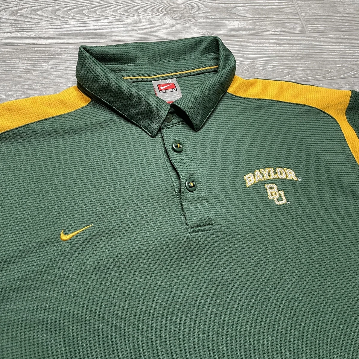 Nike Team Baylor University Fit Dry Men Polo Green Yellow Short Sleeve XL Shirt