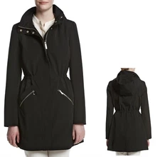 New! IVANKA TRUMP ~Size S~ Removable Hood Trench Jacket Black Coat Retail $240