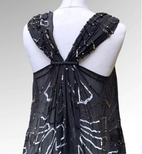 AllSaints Spitalfields GABRIEL Draped Black Silk Top Beads & Sequins 14 - Picture 4 of 14