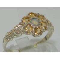 10ct White Gold Natural Opal & Citrine Ladies Vintage Daisy Ring - Sizes J To Z 10ct White Gold Natural Opal & Citrine Ladies Vintage Daisy Ring - Sizes J To Z
