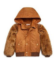 Chloe Girls' Faux Fur-sleeve Bomber Jacket Little Girls Coat Size 8. Nwt Brown