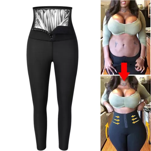 Damen Thermo Sauna Leggings Bauchweg Schwitzhose Abnehmen Laufhosen Sporthosen - Bild 15 von 35