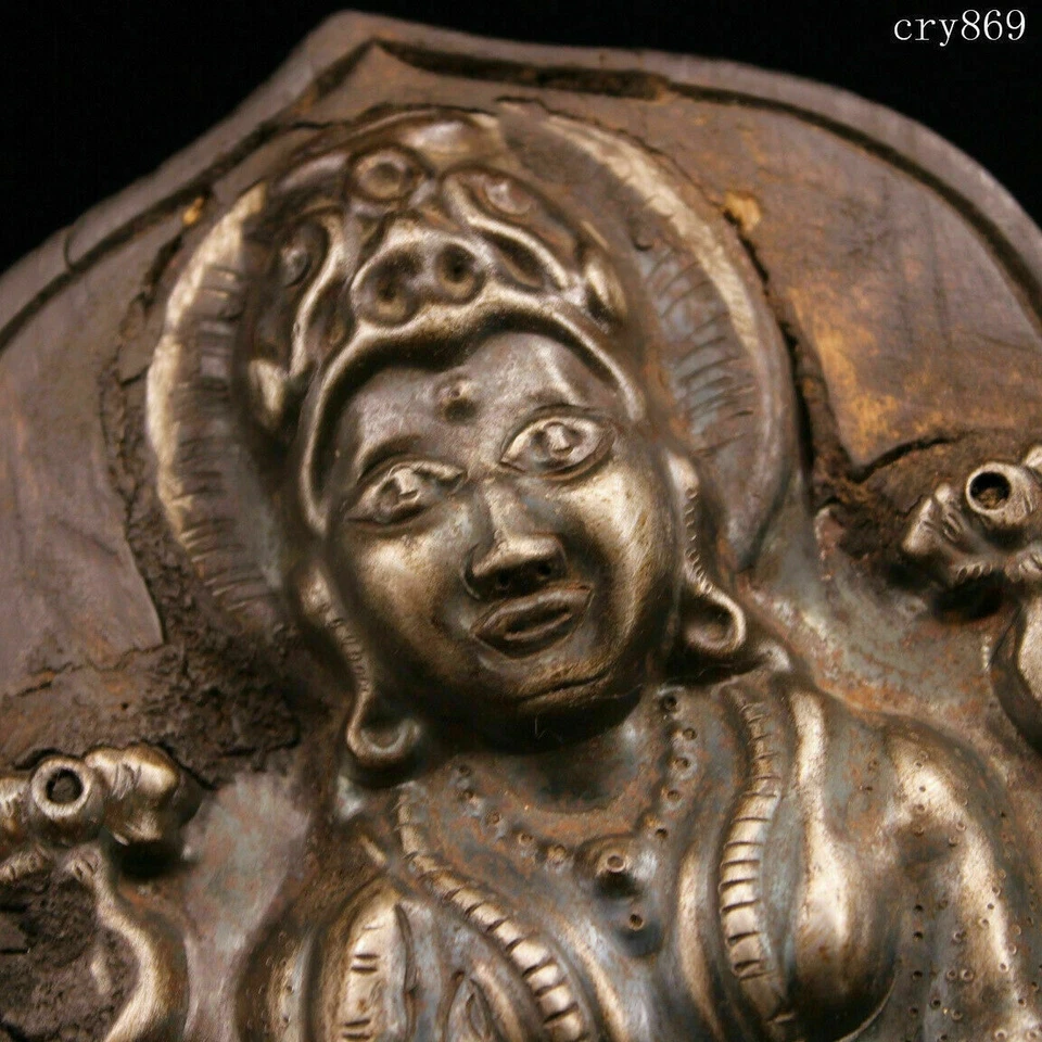 Colección Tíbet Templo Jokhang Antiguo Antiguo Antiguo Madera Talla Tara Buda tablero Foto 4 de 4