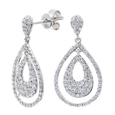 18ct White Gold Diamond 2cm Height Drop Earrings 0.55ct Teardrop Shape by Naava