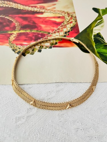 Christian Dior GROSSE 1966 Vintage Woven Arrow Triangle Stud Mesh Necklace, Gold