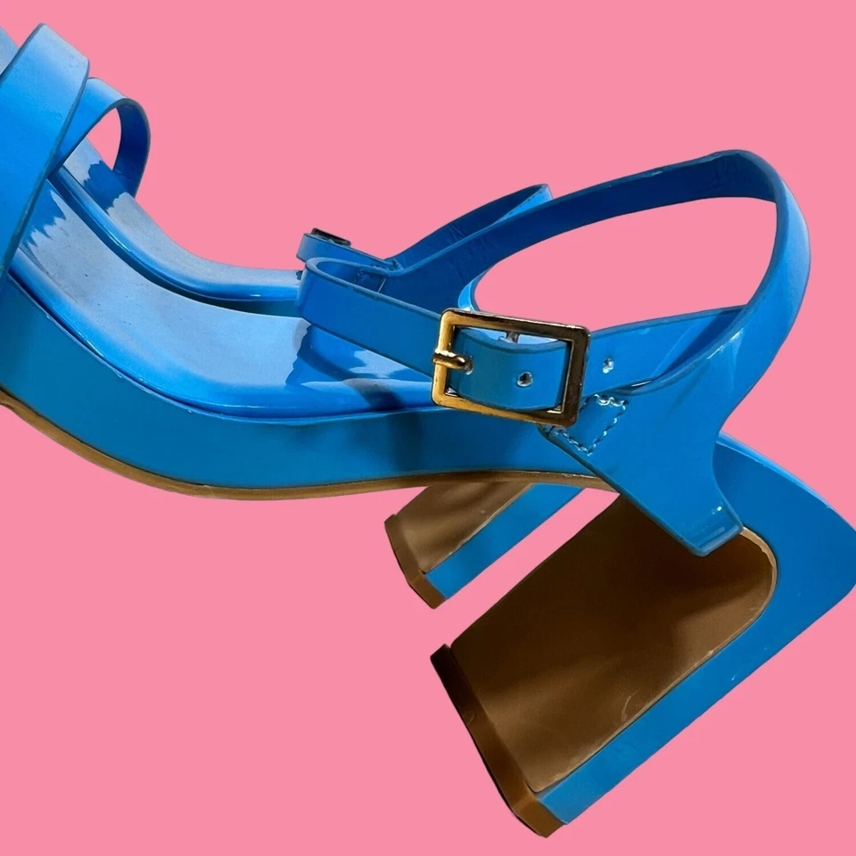 Baby Blue Square Toe Small Strap Cute Club Geometric Block Heels US Women's 8 - Image 3 of 4