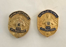 Vintage National Safety Council 4 & 10 Year Safe Driver Award Pins, Made in USA