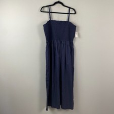 Old Navy Fit & Flare Smocked Midi Dress Size L Tall Navy Blue Square Neck