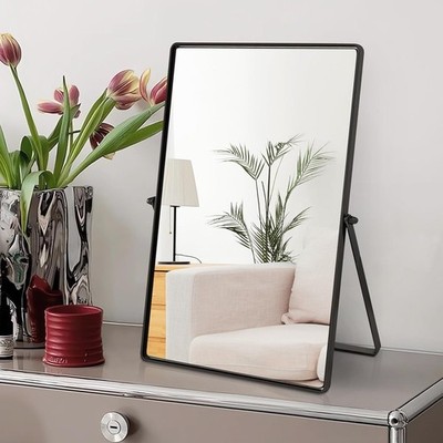 Desktop Makeup Mirror with Black Metal Standing 90° Rotation Vanity Table M