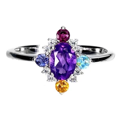 925 Sterlingsilber Ring Oval Amethyst 7x5mm Citrin Iolith Edelstein Ringgröße 8 - Bild 1 von 4