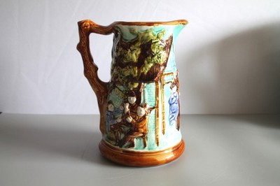 Antiker Majolica Krug Mouzin Lecat & Cie Nimy Belgien Relief Barbotine 23,5cm