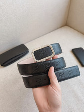 Gucci Black Embossed GG Leather Belt Silver Buckle Men's