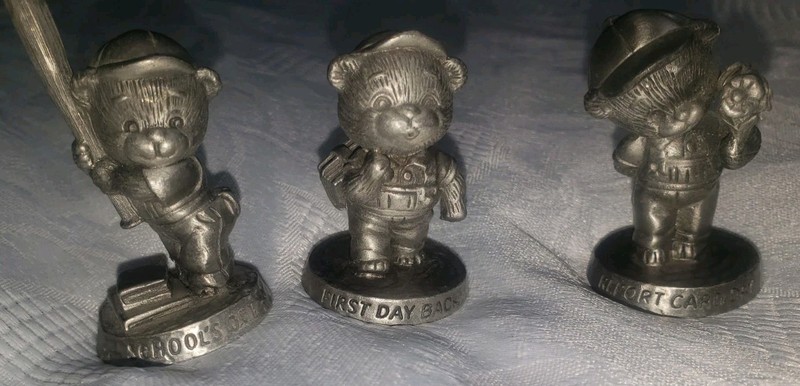 3 Avon Vintage Bear Pewter Metal Miniature Mini Figures 