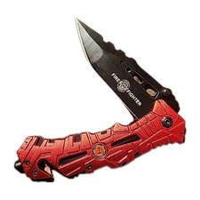 FIRE DEPARTMENT Red SPRING ASSISTED KNIFE BLADE WITH Black Blade BELT CLIP New