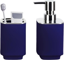 Navy Blue Bathroom Accessories 2 Pieces, Soap Dispenser and Toothbrush Holder Se
