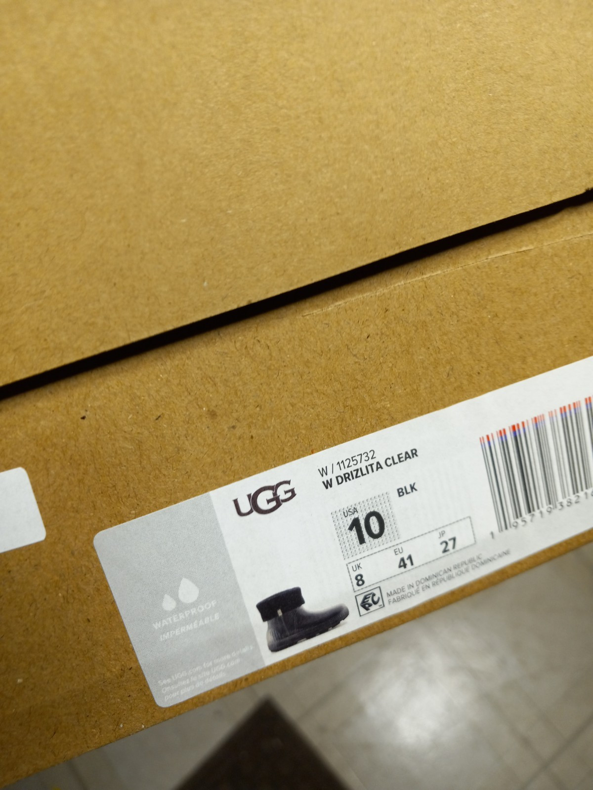 Ugg Drizlita Clear/Black Rain Boots Waterproof Removable Sock Liners Womens 10